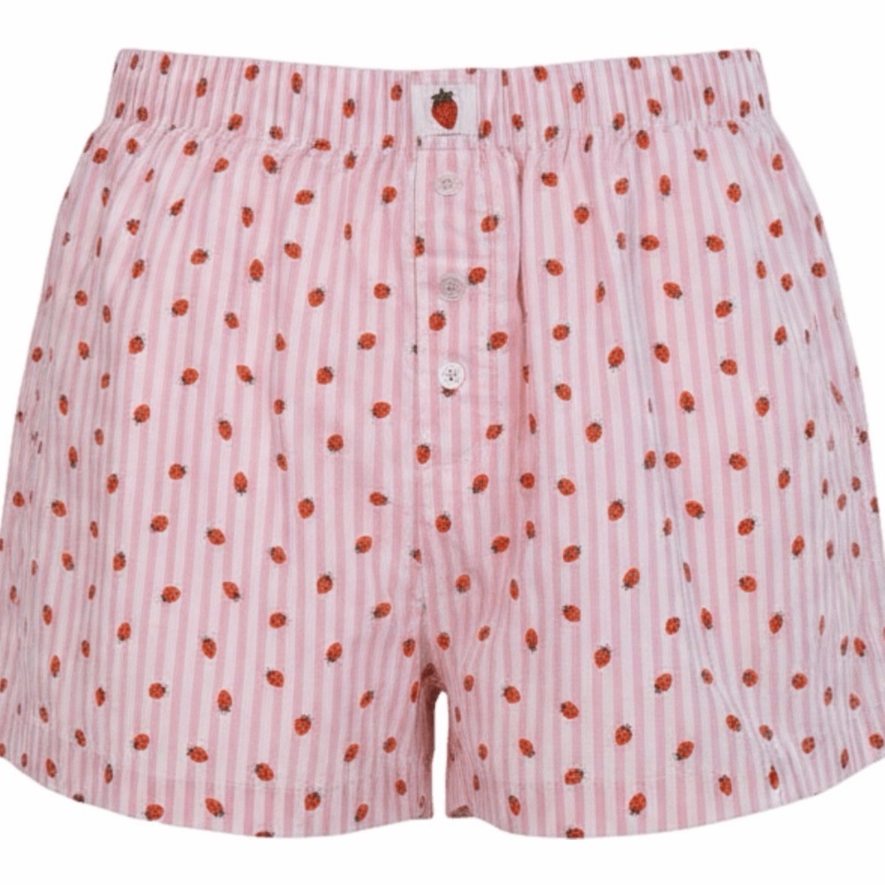 Pink Strawberry Print boxer shorts for women